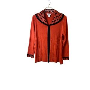 Misook Red Open Front Houndstooth Collar Unstructured Blazer Cardigan Size Large